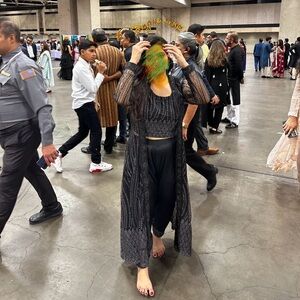 Black net coat style outfit